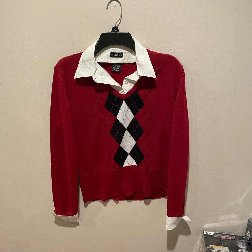 Women's Red Argyle Sweater